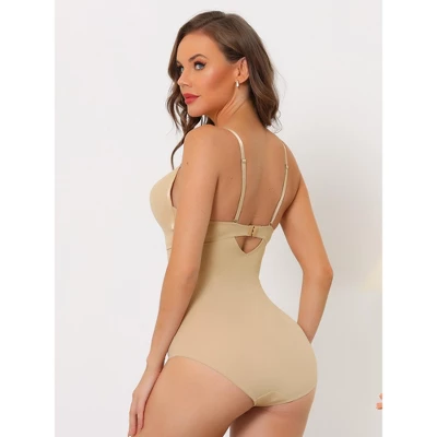 Allegra K Women's U Plunge Tummy Control Adjustable Straps Built-in Bra Full Leotard Jumpsuit Top 1 Allegra K Women's U Plunge Tummy Control Adjustable Straps Built-in Bra Full Leotard Jumpsuit Top