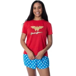 DC Comics Women's Wonder Woman Gold Foil Logo Shirt And Shorts Pajama Set WW Logo -Women Clothing Shop GUEST 7ac08762 454a 4c85 8428 3d8a83292c8a