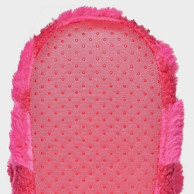 Women's Checkered Faux Fur Booties With Poms And Grippers - Pink 4 Women's Checkered Faux Fur Booties With Poms And Grippers - Pink - Image 4