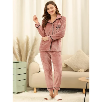 Allegra K Women's Flannel Button Down Lounge Winter Long Sleeves Pajama Sets 2 Allegra K Women's Flannel Button Down Lounge Winter Long Sleeves Pajama Sets - Image 2