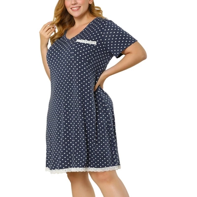 Agnes Orinda Womens Plus Size V Neck Polka Dots Short Sleeve Sleepwear Pajamas Nightgown 7 Agnes Orinda Womens Plus Size V Neck Polka Dots Short Sleeve Sleepwear Pajamas Nightgown - Image 7