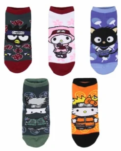 Hello Kitty X Naruto Character Mash-Up Ankle No-Show Socks 5 Pair Pack Multicoloured