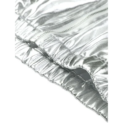 Allegra K Women's Holographic Shiny Long Sleeve Zipper Hooded Metallic Jacket 5 Allegra K Women's Holographic Shiny Long Sleeve Zipper Hooded Metallic Jacket - Image 5