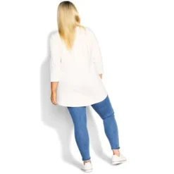 Women's Plus Size Organic Crew Neck Top - White | AVENUE