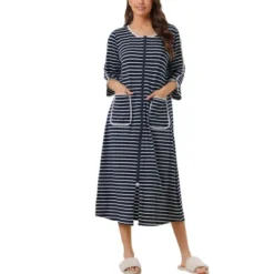 Cheibear Women's Zip Front Robe 3/4 Sleeve Striped Long Bathrobe Dress Pajama -Women Clothing Shop GUEST 7ff658f9 d7db 4d55 bbcb f42dd21d4132