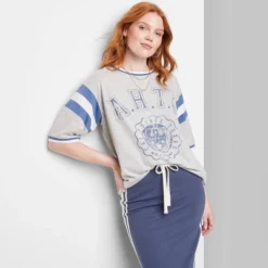 Women's Ascot + Hart Varsity Elbow Sleeve Graphic T-Shirt - Gray -Women Clothing Shop GUEST 80859283 34ce 42cb 9bde e5c609d93680