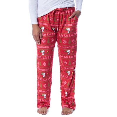 Peanuts Womens' Snoopy And Woodstock Ho Ho Ho Ugly Sweater Pajama Pants Red 4 Peanuts Womens' Snoopy And Woodstock Ho Ho Ho Ugly Sweater Pajama Pants Red - Image 4
