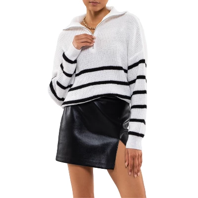 August Sky Women's Half Zip Mock Neck Breton Stripe Pullover Sweater 6 August Sky Women's Half Zip Mock Neck Breton Stripe Pullover Sweater - Image 6