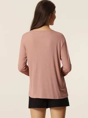 Cheibear Womens Casual V Neck Ribbed Pullover Long Sleeve Sleepwear Tops 3 Cheibear Womens Casual V Neck Ribbed Pullover Long Sleeve Sleepwear Tops - Image 3