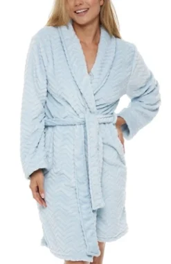 Women's Warm Soft Plush Fleece Bathrobe, Knee Length Robe, Chevrons -Women Clothing Shop GUEST 856ab999 1b0e 4381 885a 19682696d736