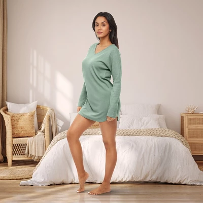 Women's Soft Ribbed Waffle Rib Knit Night Shirt, Oversized Sweater Top Sleep Shirt, Pajamas 3 Women's Soft Ribbed Waffle Rib Knit Night Shirt, Oversized Sweater Top Sleep Shirt, Pajamas - Image 3