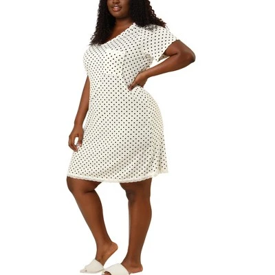 Agnes Orinda Womens Plus Size V Neck Polka Dots Short Sleeve Sleepwear Pajamas Nightgown 8 Agnes Orinda Womens Plus Size V Neck Polka Dots Short Sleeve Sleepwear Pajamas Nightgown - Image 8