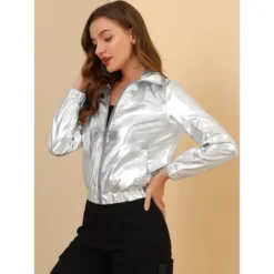 Allegra K Women's Track Holographic Shiny Long Sleeve Metallic Zip Front Jacket 15 Allegra K Women's Track Holographic Shiny Long Sleeve Metallic Zip Front Jacket -Women Clothing Shop GUEST 89bfaaba 41ed 4bd5 a0be 45c7147db114