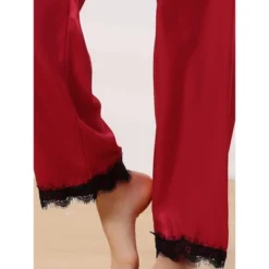 Cheibear Women's Satin Elastic Wide-leg Lace Trim Loungewear Long Sleep Pants -Women Clothing Shop GUEST 8a1533e9 803a 423e a995 d4a2f80b8dd9