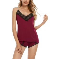 Cheibear Womens Sleepwear V-Neck With Lace Trim Nightwear With Shorts Lounge Pajama Set -Women Clothing Shop GUEST 8a279761 6056 41a9 bbe4 c312cf28217a