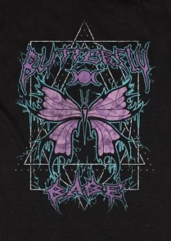 Bioworld Distressed Metal Butterfly Crew Neck Short Sleeve Black Heather Women's Night Shirt