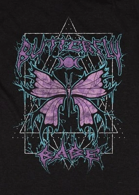 Bioworld Distressed Metal Butterfly Crew Neck Short Sleeve Black Heather Women's Night Shirt 1 Bioworld Distressed Metal Butterfly Crew Neck Short Sleeve Black Heather Women's Night Shirt