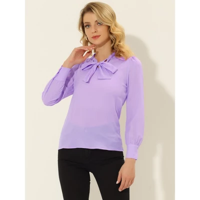 Allegra K Women's Bow Tie Neck Elegant Top Long Sleeve Solid Work Office Blouse 2 Allegra K Women's Bow Tie Neck Elegant Top Long Sleeve Solid Work Office Blouse - Image 2