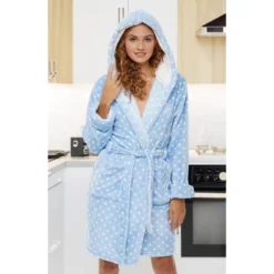 Women's Classic Plush Hooded Robe, Short Fleece Plaid Bathrobe With Hood -Women Clothing Shop GUEST 8b1caaa8 087a 47f1 8c9d 2c6784e7cc19
