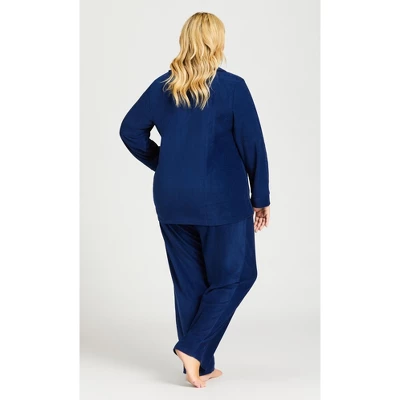 Women's Plus Size Button Fleece Top - Navy | AVENUE 3 Women's Plus Size Button Fleece Top - Navy | AVENUE - Image 3