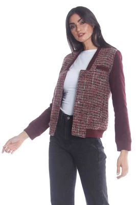 Members Only Women's Updated Tweed Varsity Jacket With Contrast Sleeve 3 Members Only Women's Updated Tweed Varsity Jacket With Contrast Sleeve - Image 3
