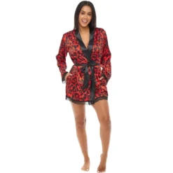 Womens Leopard Print Robe, Short Satin Silk Lace Trim -Women Clothing Shop GUEST 8f50a9df f408 47ad 9413 af7c86c38e11
