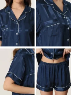Cheibear Women's Satin Button Down Short Sleeve And Shorts Pajama Set -Women Clothing Shop GUEST 90471677 f75c 44f1 84a4 aa92b175bbe2