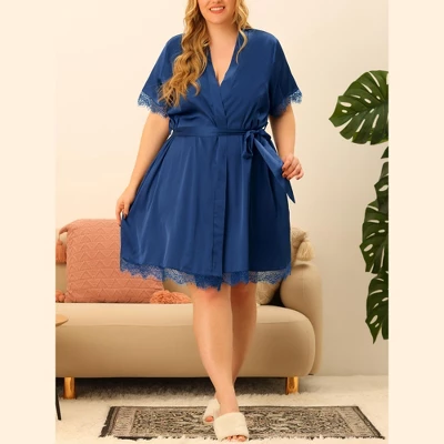 Agnes Orinda Women's Plus Size Satin Side Pocket Lace Trim Pajamas Robes 1 Agnes Orinda Women's Plus Size Satin Side Pocket Lace Trim Pajamas Robes