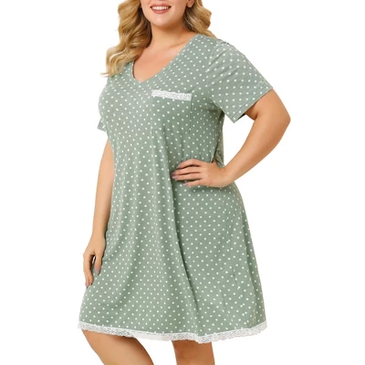 Agnes Orinda Womens Plus Size V Neck Polka Dots Short Sleeve Sleepwear Pajamas Nightgown 11 Agnes Orinda Womens Plus Size V Neck Polka Dots Short Sleeve Sleepwear Pajamas Nightgown - Image 11