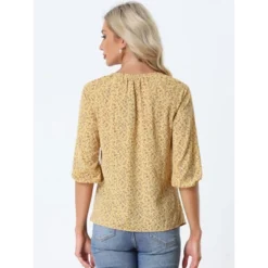 Allegra K Women's Bow Tie Round Neck 3/4 Raglan Sleeve Floral Blouse Tops -Women Clothing Shop GUEST 9336d29a 7867 4f5d ab4a cb36b060e3ef