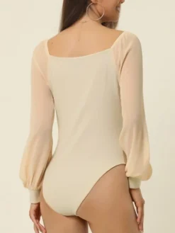 Seta T Women's Square Neck Sheer Long Sleeve Knit Bodysuit -Women Clothing Shop GUEST 982a64db 748b 4dcc bead fd373970b1f2