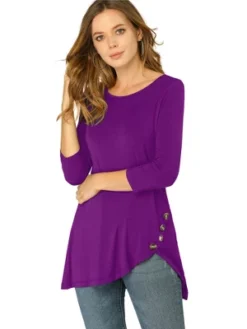 Allegra K Women's 3/4 Sleeve Round Neck Button Decor Casual Stretchy Tunic Tops -Women Clothing Shop GUEST 9954839f a5f1 46e7 b129 a1924fc268fb