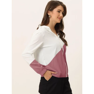 Allegra K Women's Color Block Drawstring Hem Long Sleeve Sport Hooded Zip Lightweight Jacket 2 Allegra K Women's Color Block Drawstring Hem Long Sleeve Sport Hooded Zip Lightweight Jacket - Image 2