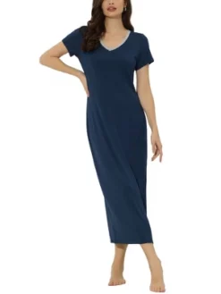 Cheibear Womens Sleepwear Long Pajama Dress With Side Slit Nightshirt Lounge Nightgown -Women Clothing Shop GUEST a0237fa7 9b81 4e33 8825 9a6422bd30ec