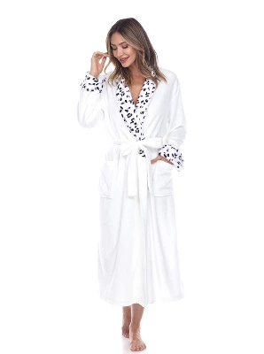 Womens Plus Leopard Print Cozy Lounge Robe - White Mark 1 Womens Plus Leopard Print Cozy Lounge Robe - White Mark