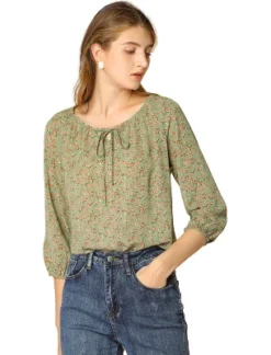 Allegra K Women's Bow Tie Round Neck 3/4 Raglan Sleeve Floral Blouse Tops -Women Clothing Shop GUEST a4d51296 40ab 4032 9a6b 47dc07eb18e7