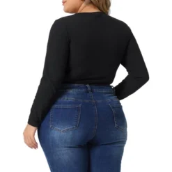 Agnes Orinda Women's Plus Size Zipper Deep Scoop Neck Long Sleeve Tops Bodysuit Jumpsuit -Women Clothing Shop GUEST a6b23de0 7cd0 4c5d b5d3 f4730313a5e5