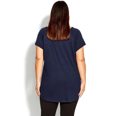 Women's Plus Size 3 Bar V-Neck Top - Navy | AVENUE 1 Women's Plus Size 3 Bar V-Neck Top - Navy | AVENUE