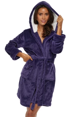 Women's Classic Plush Hooded Robe, Short Fleece Bathrobe With Hood 7 Women's Classic Plush Hooded Robe, Short Fleece Bathrobe With Hood - Image 7