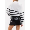 August Sky Women's Half Zip Mock Neck Breton Stripe Pullover Sweater