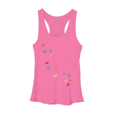 Women's Design By Humans Flying Paper Cranes Birds By Magnussons Racerback Tank Top 3 Women's Design By Humans Flying Paper Cranes Birds By Magnussons Racerback Tank Top - Image 3