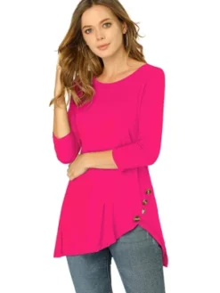 Allegra K Women's 3/4 Sleeve Round Neck Button Decor Casual Stretchy Tunic Tops -Women Clothing Shop GUEST ac3bbd1b 4f25 4f5d 82fa 8a5f2d5ddf6f