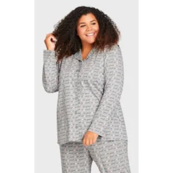 Women's Plus Size Button Through Sleep Top - Gray | AVENUE -Women Clothing Shop GUEST ad5332d5 197f 45d4 bd76 e0ea4359f241