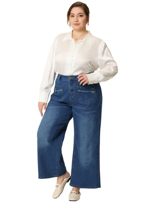 Agnes Orinda Women's Plus Size Wide Leg Stretch Washed Palazzo Denim Jeans 2 Agnes Orinda Women's Plus Size Wide Leg Stretch Washed Palazzo Denim Jeans - Image 2