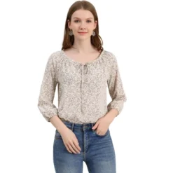 Allegra K Women's Bow Tie Round Neck 3/4 Raglan Sleeve Floral Blouse Tops -Women Clothing Shop GUEST b0dd6b90 17d5 4df0 b20a bd64ecf65e52