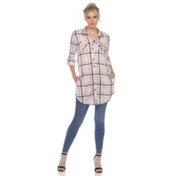 Women's Printed Plaid Roll Tab Tunic - White Mark -Women Clothing Shop GUEST b156f211 4bea 4d4e a9db b9ea79628179
