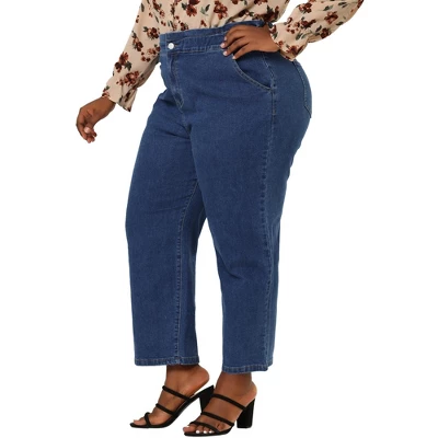 Agnes Orinda Women's Plus Size Pant Pockets Zip Up Button Fly Elastic Waist Denim Jeans 6 Agnes Orinda Women's Plus Size Pant Pockets Zip Up Button Fly Elastic Waist Denim Jeans - Image 6