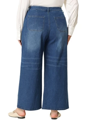 Agnes Orinda Women's Plus Size Wide Leg Stretch Washed Palazzo Denim Jeans 3 Agnes Orinda Women's Plus Size Wide Leg Stretch Washed Palazzo Denim Jeans - Image 3