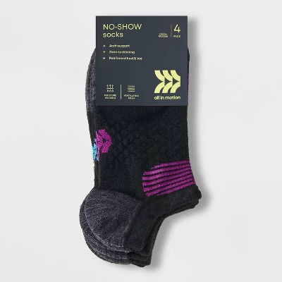 Women's 4pk Cushioned Diamond Accents No Show Athletic Socks - All In Motion™ 1 Women's 4pk Cushioned Diamond Accents No Show Athletic Socks - All In Motion™