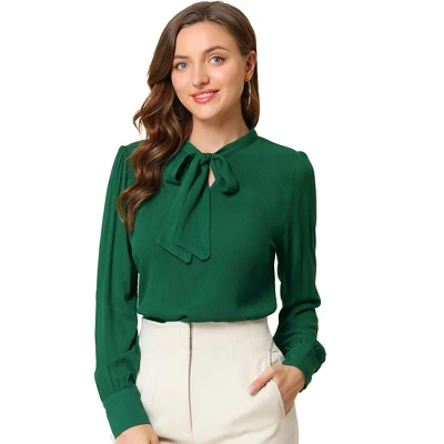 Allegra K Women's Bow Tie Neck Elegant Top Long Sleeve Solid Work Office Blouse 8 Allegra K Women's Bow Tie Neck Elegant Top Long Sleeve Solid Work Office Blouse - Image 8